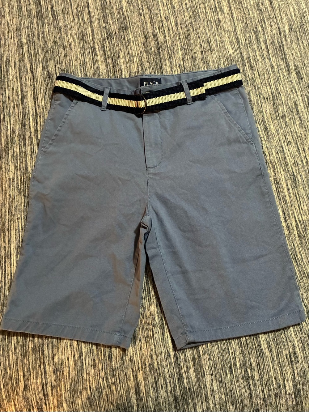 Place Slate Blue Flat Front Chino Shorts with Striped Belt